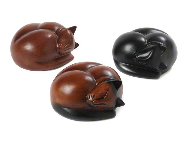 Sleeping Cat Wooden Urns